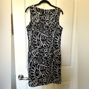 AB Studio black and cream swirl print, sleeveless dress.